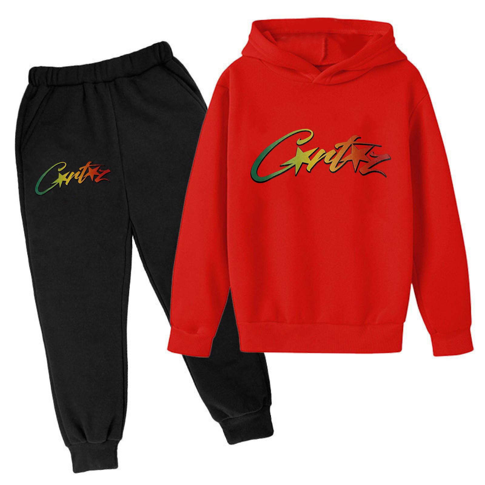 

Children s Pullover Hoodie and Sweatpants Set Casual Loose Fit Long Sleeve Sweatshirt and Elastic Waist Jogger Pants Outfit for Kids 150 червоний