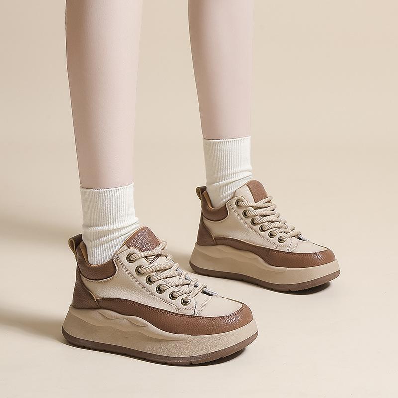 

Leather high-top shoes women s retro 2025 autumn and winter new Korean version versatile student British style lace-up sports and leisure shoes 35