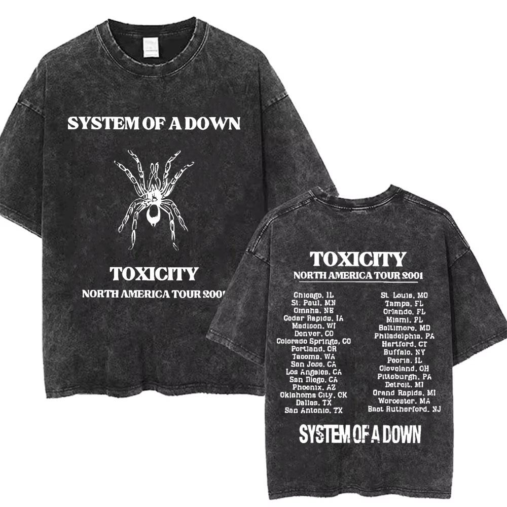 Washed Vintage System of A Down Toxicity Music Album Cover Tshirt Men Rock Oversized T Shirt S Alternative Metal Merch Tshirt