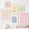 Groovy Leaf Matisse Pastel Pink Postere și imprimeuri Artă de perete Retro Funky Pânză Pictură Imagini Estetic College Decor Room