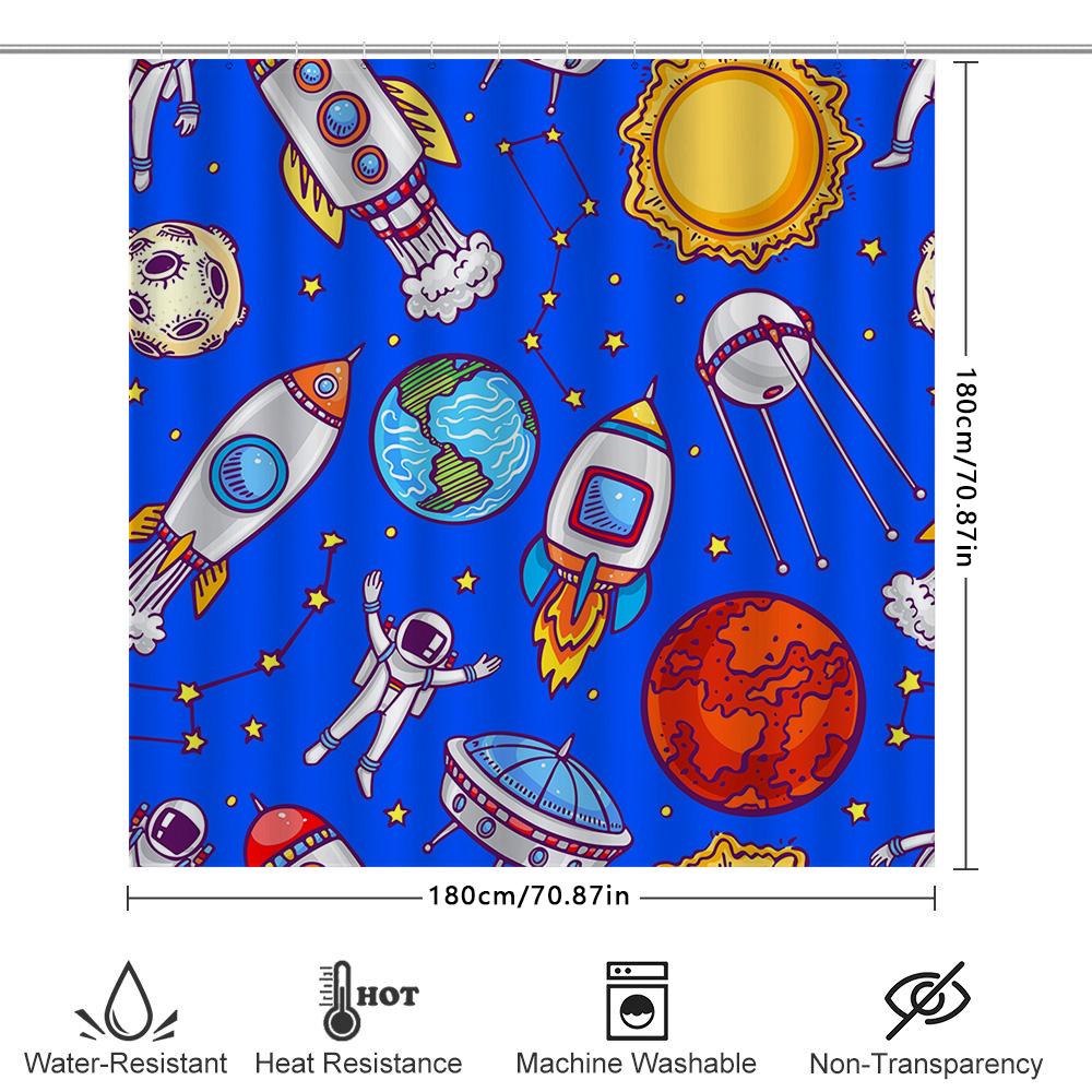 Space Adventure Shower Curtain Vibrant Galaxy Design For Bathroom Decor Cosmic Exploration Pattern Art Print Fabric Waterproof S