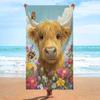 Boho Schottisches Hochlandrind Muster Strandtuch Blumengirlande Schottisches Hochlandrind Sommer Stranddecke Schnelltrocknend Leicht Saugfähig Handtuch