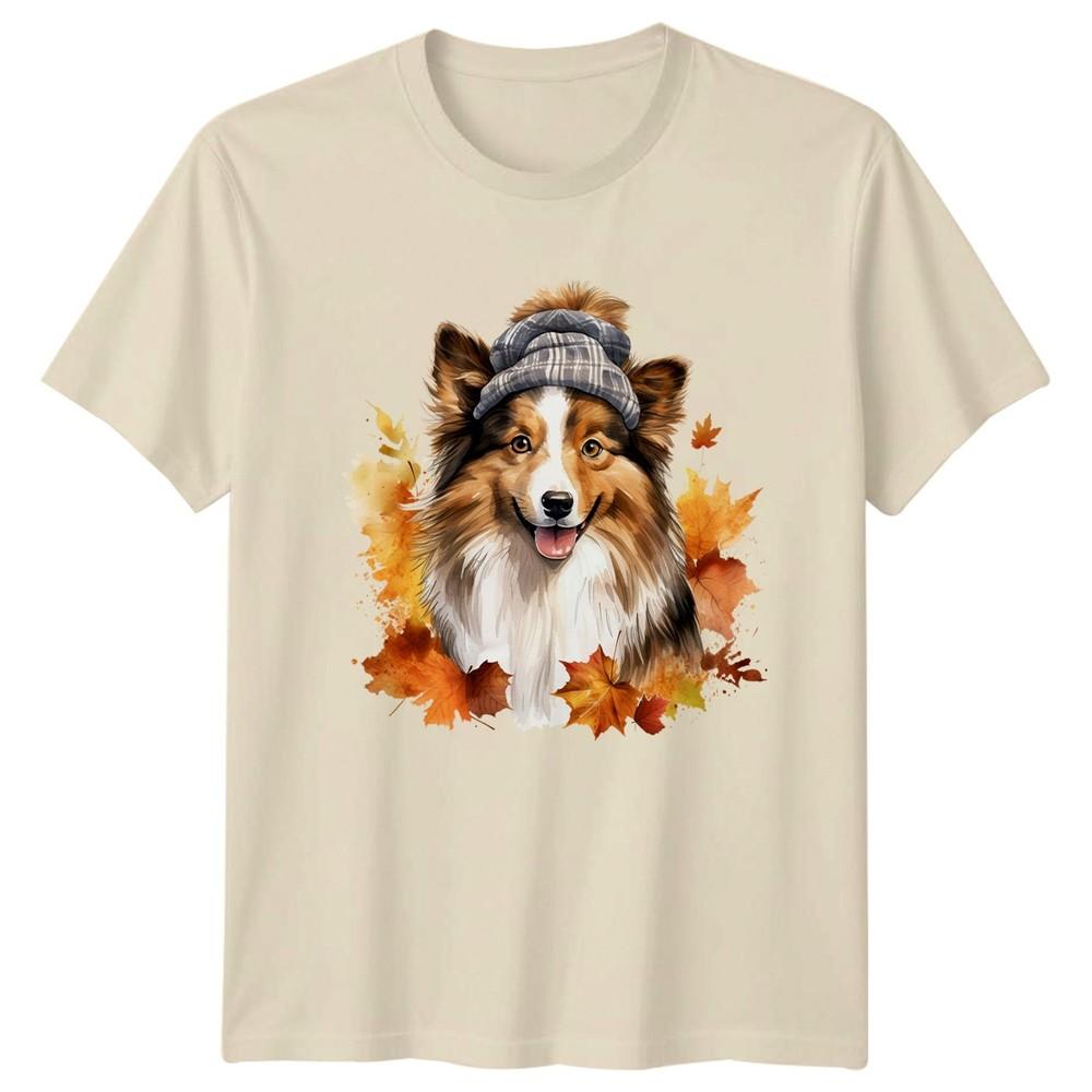 Cozy Autumn Dog Watercolor Art TShirt Sheltie Collie Dog Lover Gift
