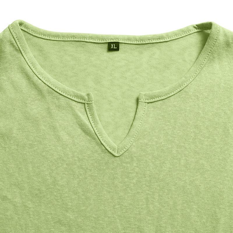 Men Casual Summer Loose V Neck Short Sleeve Solid T Shirt
