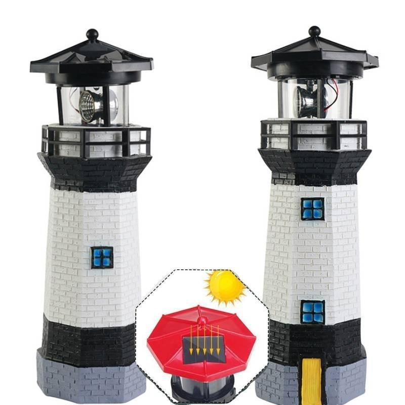 Powered Solar Lighthouse Led Rptating Model Outdoor Garden Light Decor House