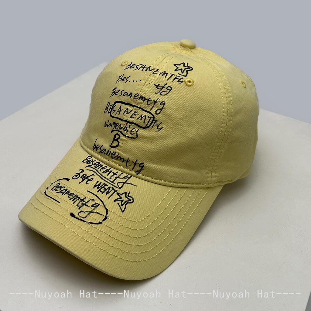 And Women Korean Style With Printed Pattern Letter Prints Vintage Baseball Caps Sun Protection Hand-Drawn All-Match Personalized Peaked Hats Casual
