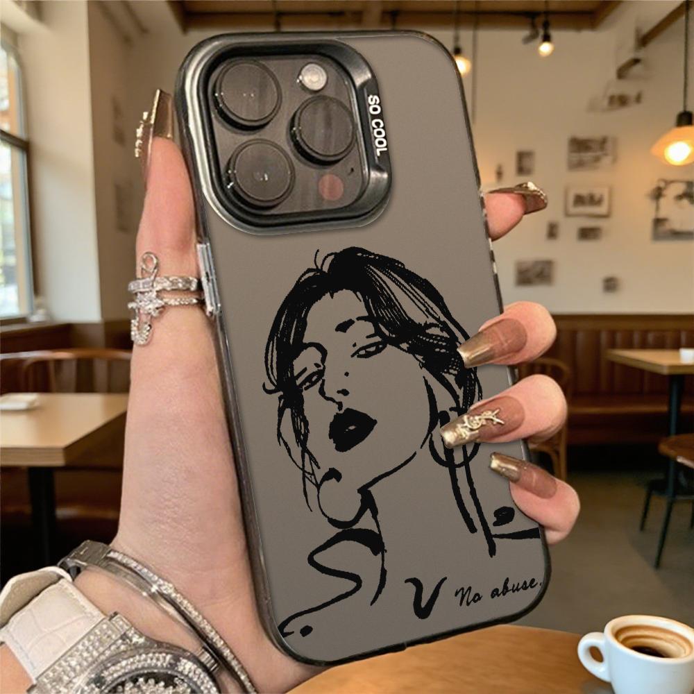 Ink Sketch of Woman Hard Phone Case for Iphone 16 15 14 13 12 11 Pro Max Mini Shockproof Anti-Scratch Protective Cover