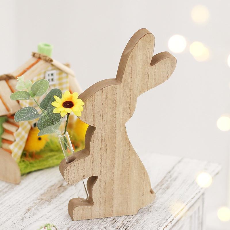 Easter Rabbit Wooden Small Vase Dried Flowers Table Decoration Living Room Office Decoration Home Decor Flower Arrangement Ware