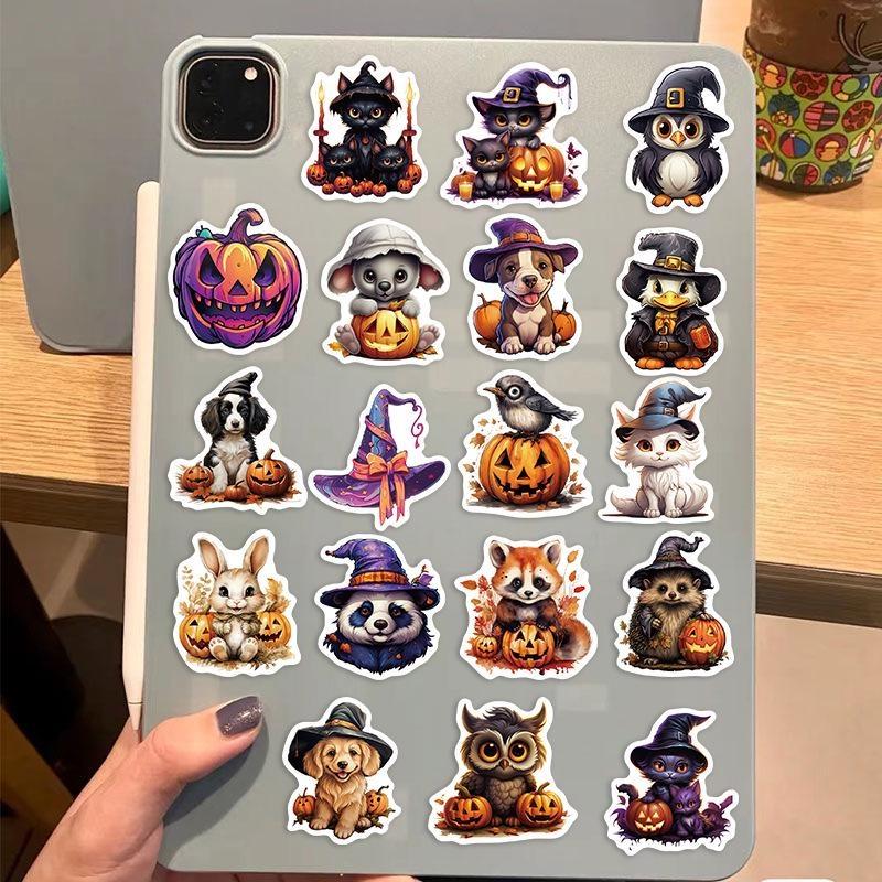 10/50Pcs Cartoon Halloween Stickers Halloween Animals Jack O Lantern Graffiti Stickers for DIY Luggage Laptop Skateboard Motorcycle Bicycle Stickers