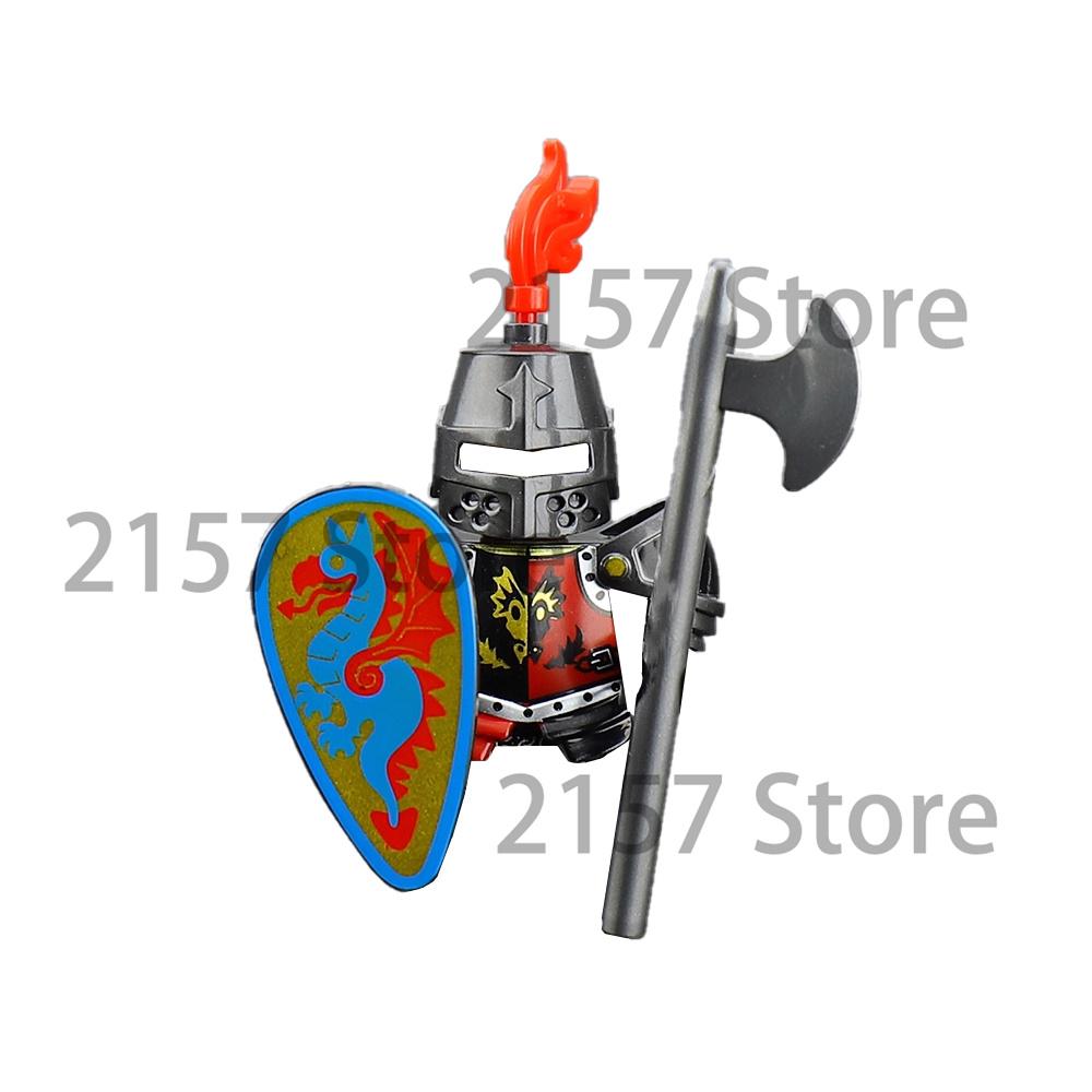 Medieval Castle Soldier Action Figures Building Block Dragon Anime Knight Accessory Warhorse Militia Helmet Shield Toy Gift S015