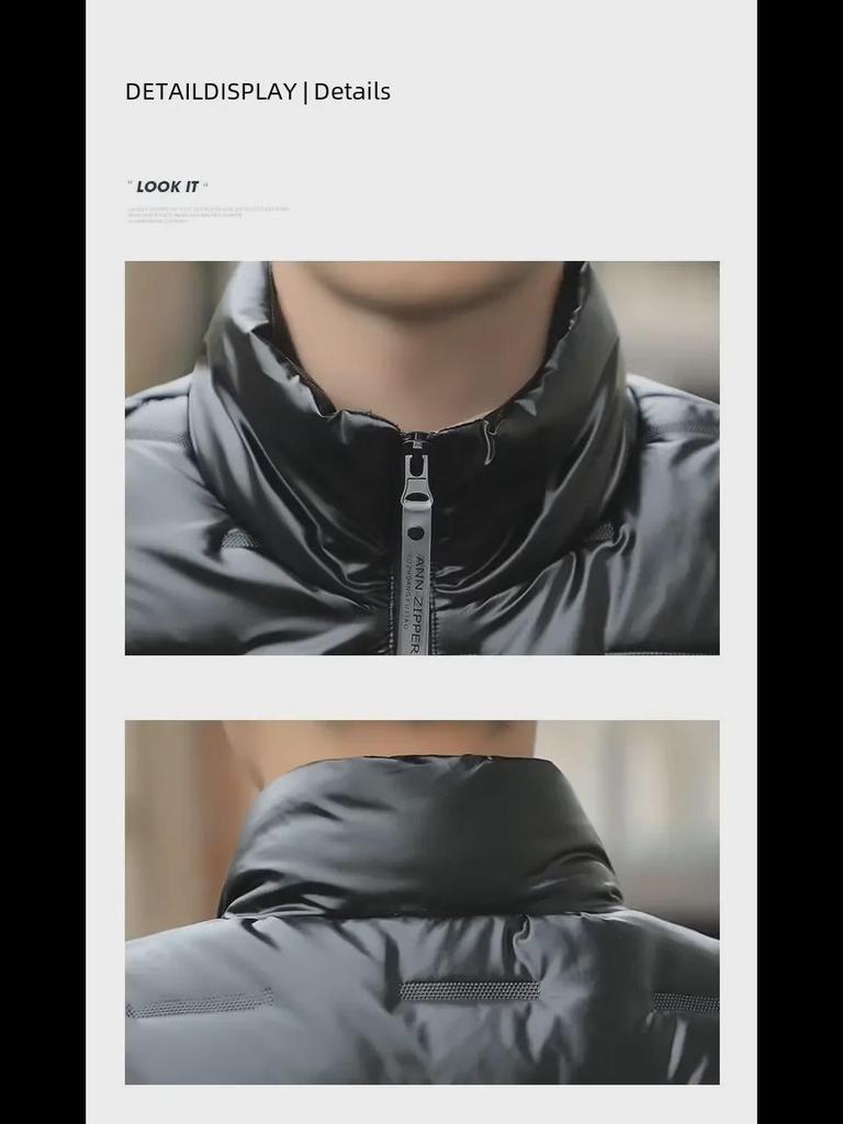 Men's Stand Collar Casual Cotton Jacket with Velvet Lining for Autumn and Winter