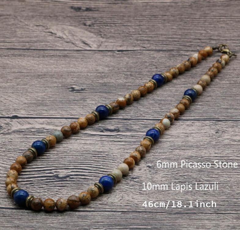 Vintage Choker Chakra Necklace Charm 6mm Natural Lava Stone Necklace Men Boy Short Necklace Male Casual Jewelry Husband Pulseras