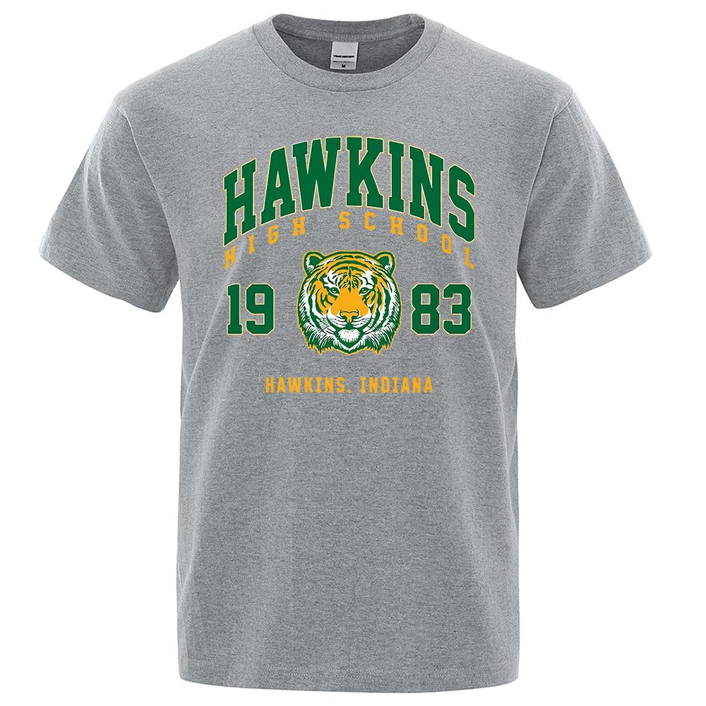 Hawkins High School 1983 Hawkins Indiana Tshirt Male Fashion O-Neck T-Shirt Hip Hop Loose Tee Clothes Casual Breathable Tops Men