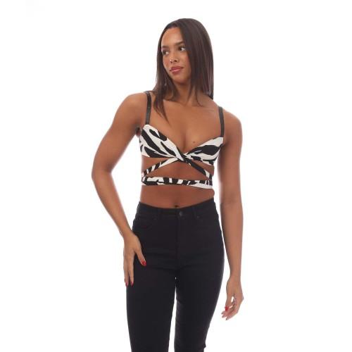 Off White Womens/Ladies Zebra Twisted Lace Up Bra