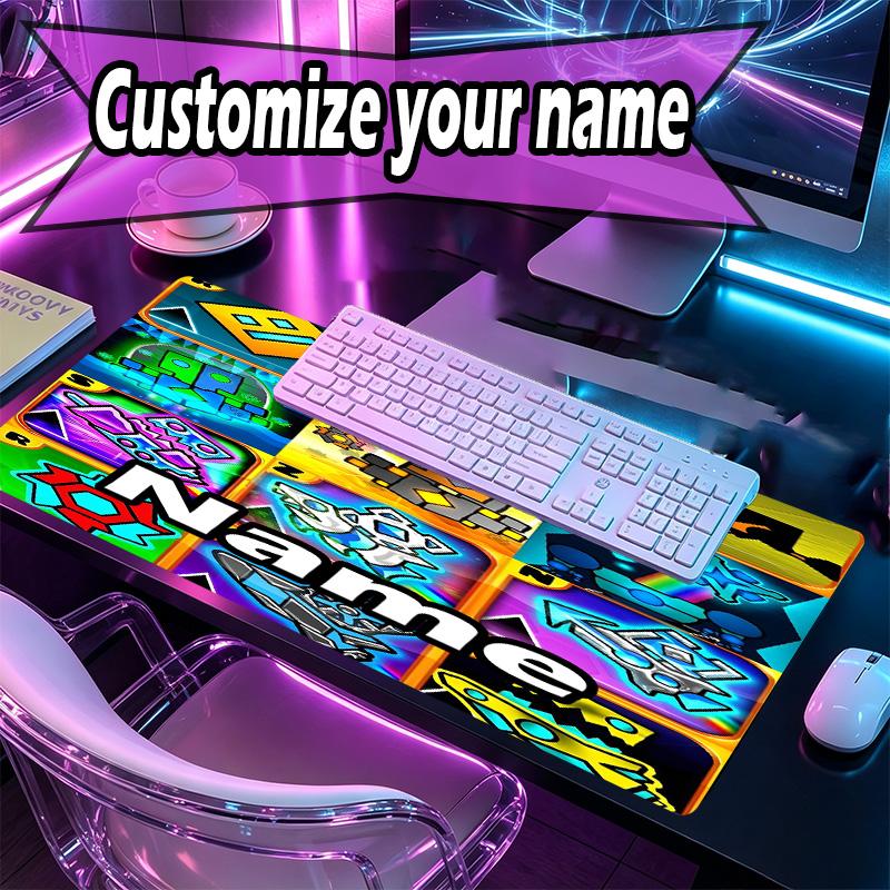 Custom Name Personalized Geometry Dash Pattern Mousepad, Laptop PC Desk Mat, Decorative Desk Mat for Home Keyboard Pad Gift