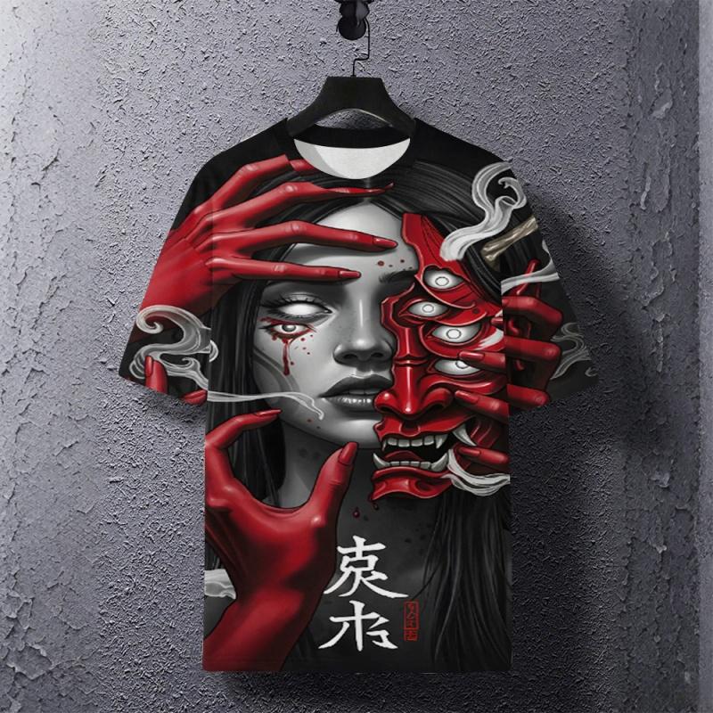 

Terrifying Monster Girl Pattern Men s T-shirt Summer Outdoor Street Loose Tees Tops Short Sleeved Casual Men s and Women s Clothing XXS