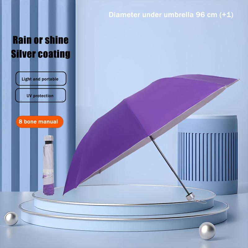 

8 Bone Silver Glue Manual Folding Umbrella With Thick And Durable Keel Rain Sun Umbrellas Windproof Multi-color Travel Umbrella metal-fiber composite&8K фиолетовый