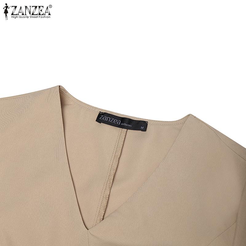 ZANZEA Rochie elegantă casual pentru femei cu gât în V, culoare uni, mâneci 3/4