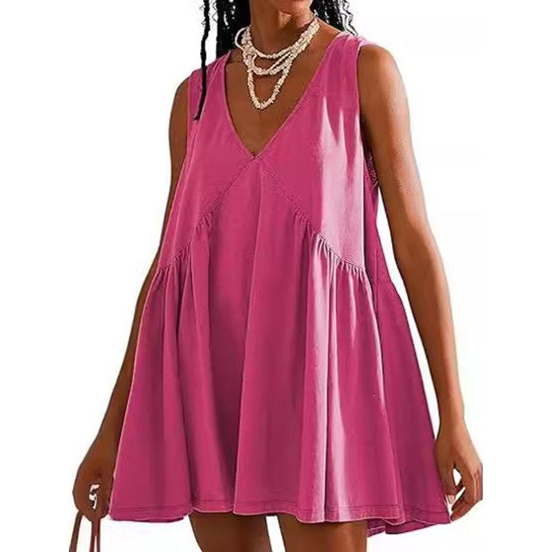 Vneck Sleeveless Solid Color Vest Dressv Neck Sleeveless Pure Color Vest Dress