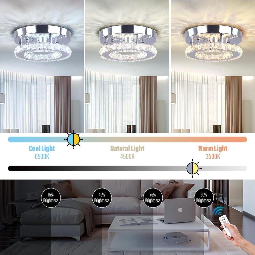 Moderne Runde K9 Kristall LED Deckenleuchte Dimmbar Aufputz Kleiner Deckenleuchter mit Fernbedienung