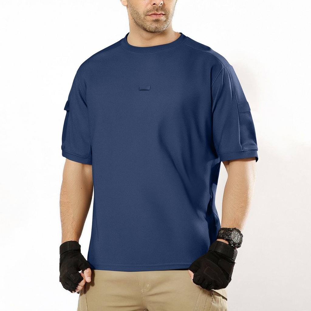 Men's Summer Solid Color Pocket Round Neck Loose Short Sleeve Top