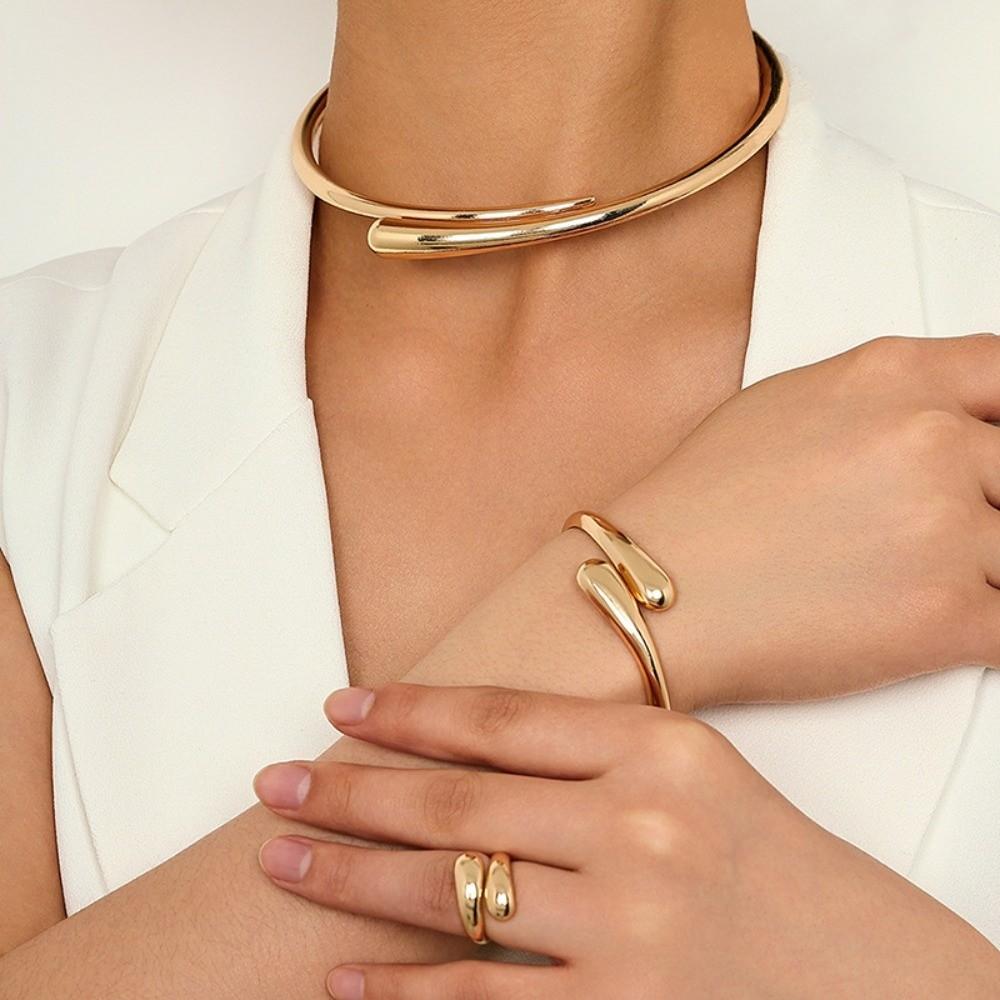 2/3 Stück Punk Wassertropfen Torques Choker Halskette Verstellbare Ringe Party Grunge Schmuckset Braut