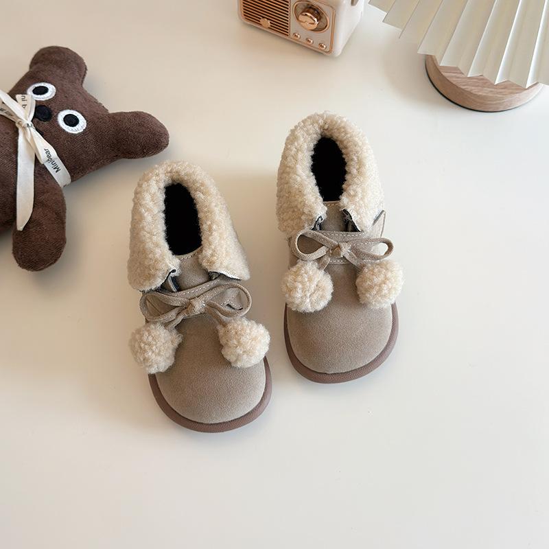 Girls' Korean-style lambswool collared cotton boots, new winter model, soft-soled, fleece-lined, thickened, warm toddler snow boots