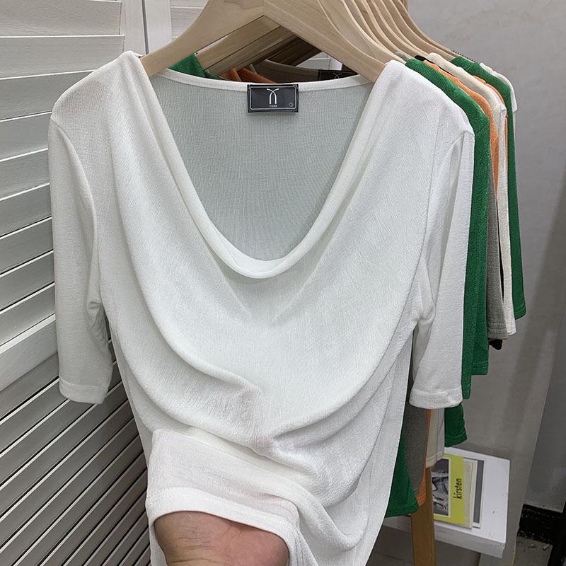 

Women s Loose-Fit Short Sleeve T-Shirt, Solid Color, Pile Design, Slimming Summer Style One Size (suitable for 90-120 jin)