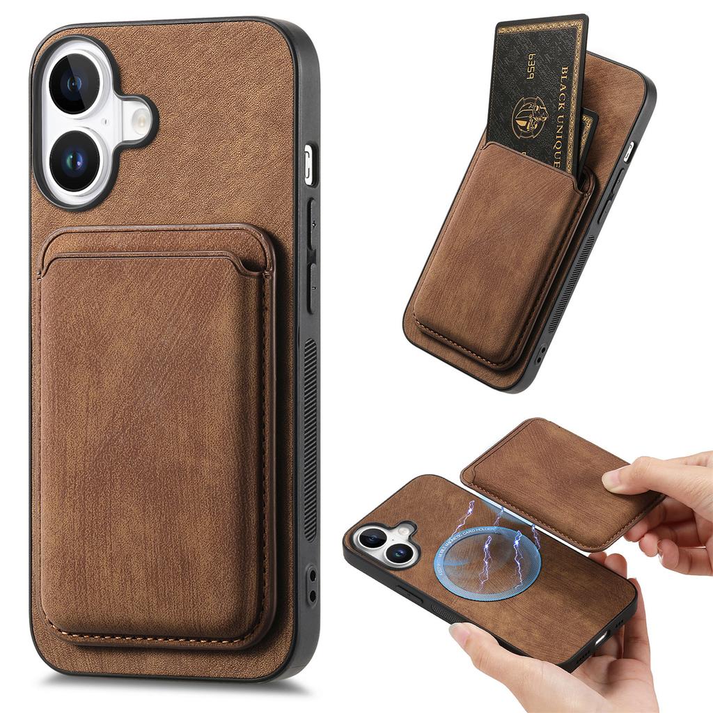 For iPhone 16 Case Compatible with MagSafe Leather Back Cover with Detachable Card Holder