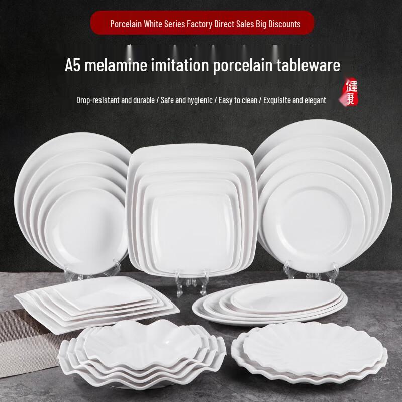 Zhongji A5 Food Grade Melamine Shallow Round Dinner Plates (5-Pack)