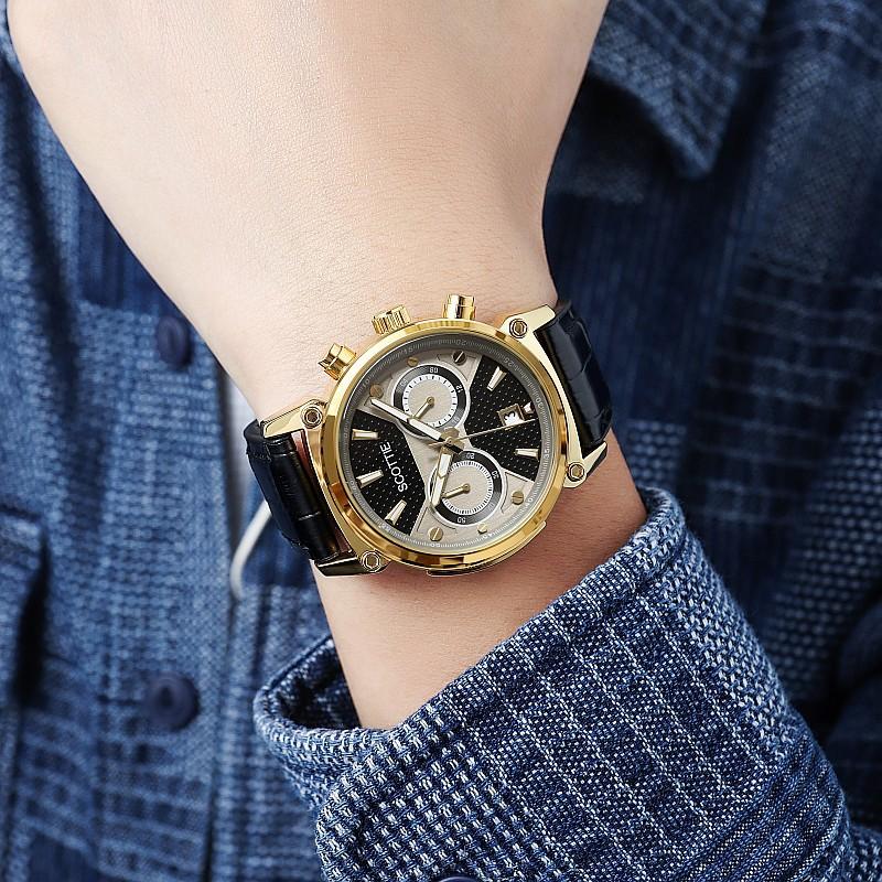Fashion Large Dial Personality Domineering Watch Men'S Belt Stainless Steel Strap Temperament Men'S Watch Three Eyes