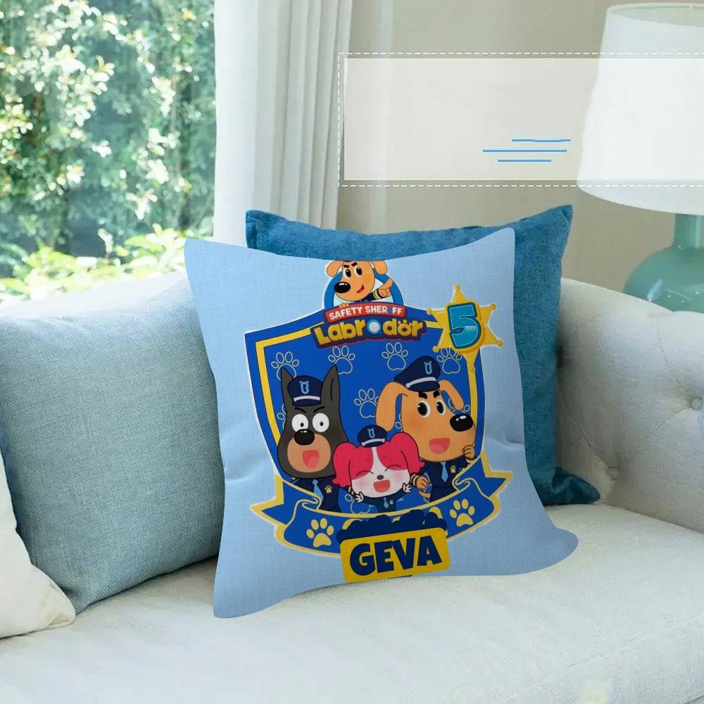 Cartoon Sicherheits-Sheriff Labrador Kissenbezug Cartoon Geschenk Kissenbezug Schlafzimmer Zuhause Sofa Stuhl Sitz Dekor Kissenbezug