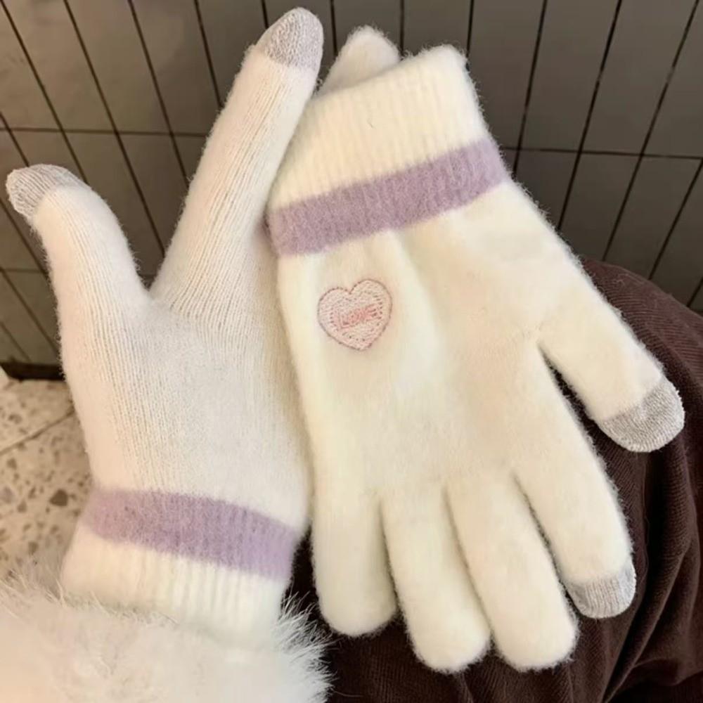 Polyester Winter Warm Gloves Candy Color Fuzzy Cold Proof Gloves Touch Screen Gloves Daily Wear