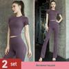 Women's Quick-Dry Yoga Set: Short Sleeve Top, Hip-Covering Skirt & Slimming Flare Pants - Spring/Summer