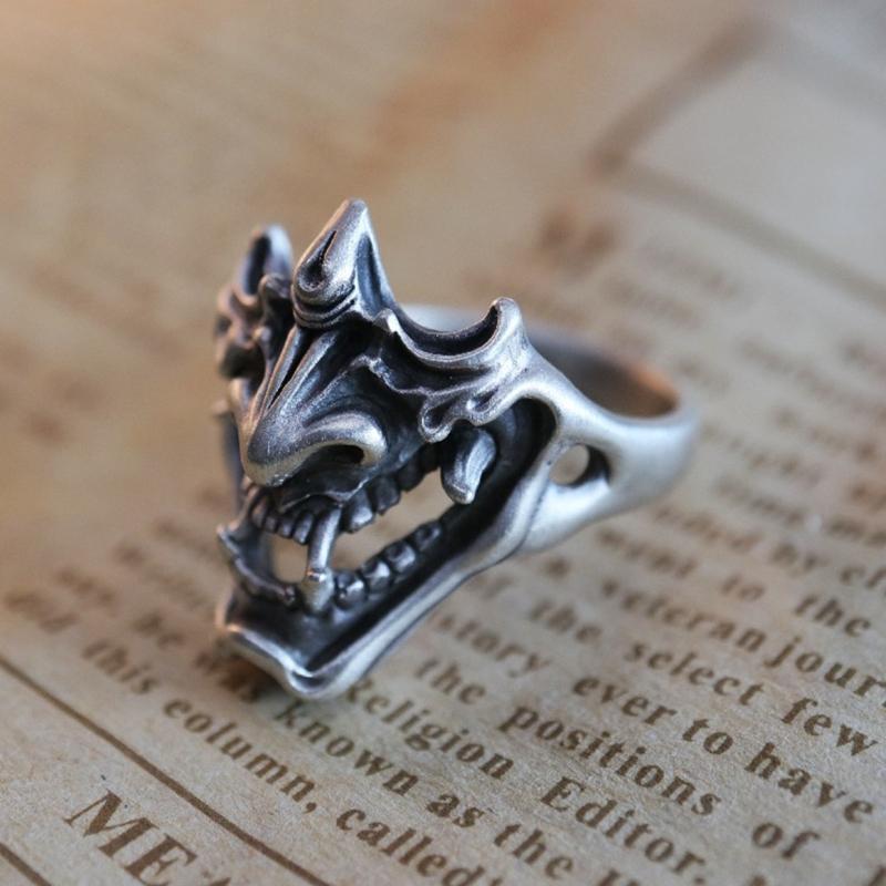Vintage Silver Demon Devil Open Ring for Teen Young People Hip Hop Gothic Personality Party Anniversary Jewelry Present