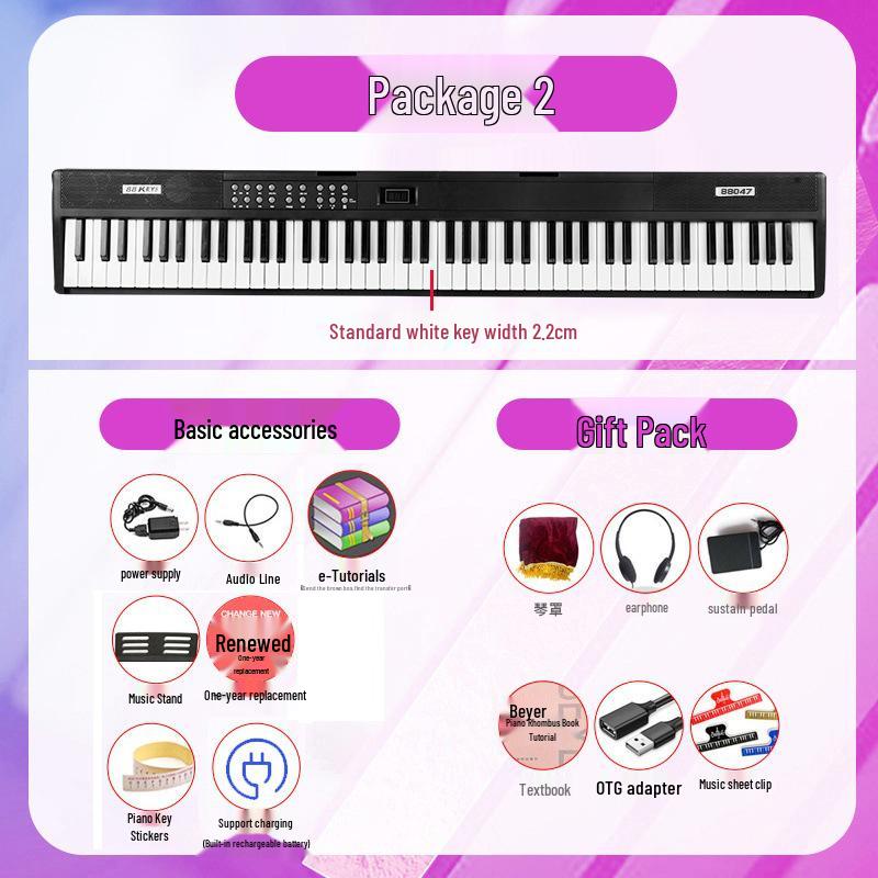 Rechargeable 88-Key Foldable Digital Piano: Bluetooth & MIDI, Perfect for Beginners & Kids