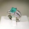 Inlay Artificially Cultivated High-carbon Precision Quality Princess Fang Paraiba Simulated Diamond Ring