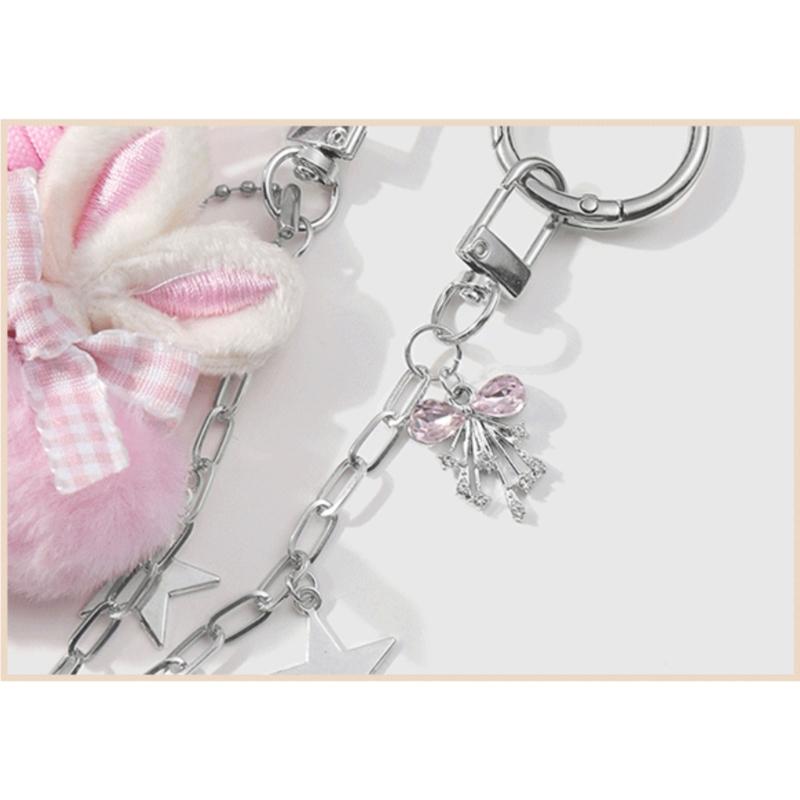 Fashion Bows Keyring Creative Car Key Chain Plush Pompoms Keychain Heart Keyrings Bag Pendant Ornaments Bag Charm