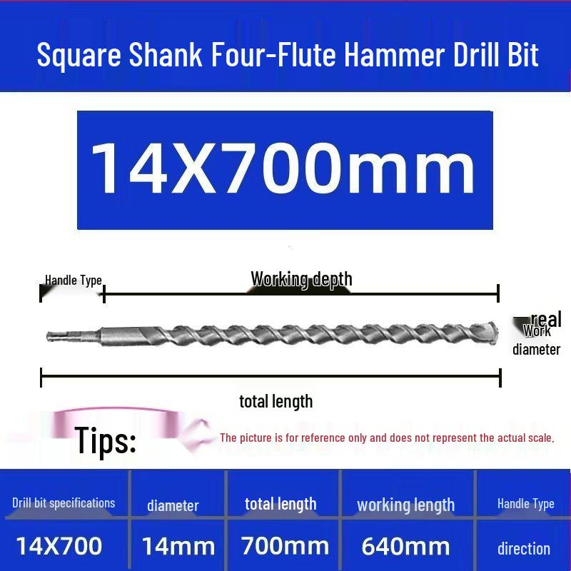 Extended Electric Hammer Drill Bit, Square & Round Shank, for Concrete Piercing - Available in 500mm to 2m Lengths