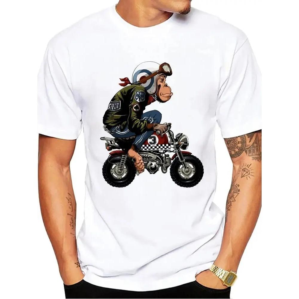 Funny Monkey Bike Men T-Shirt Monkey Printed Cool T Shirts Short Sleeve Tshirts Harajuku Tee Fashion Streetwear