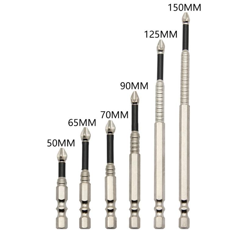 5Pcs 50-150mm Crosses Magnetic Screwdriver Bit Alloy Steel AntiSlip Long Drill Bits Impact Resistance Waterproof Bits