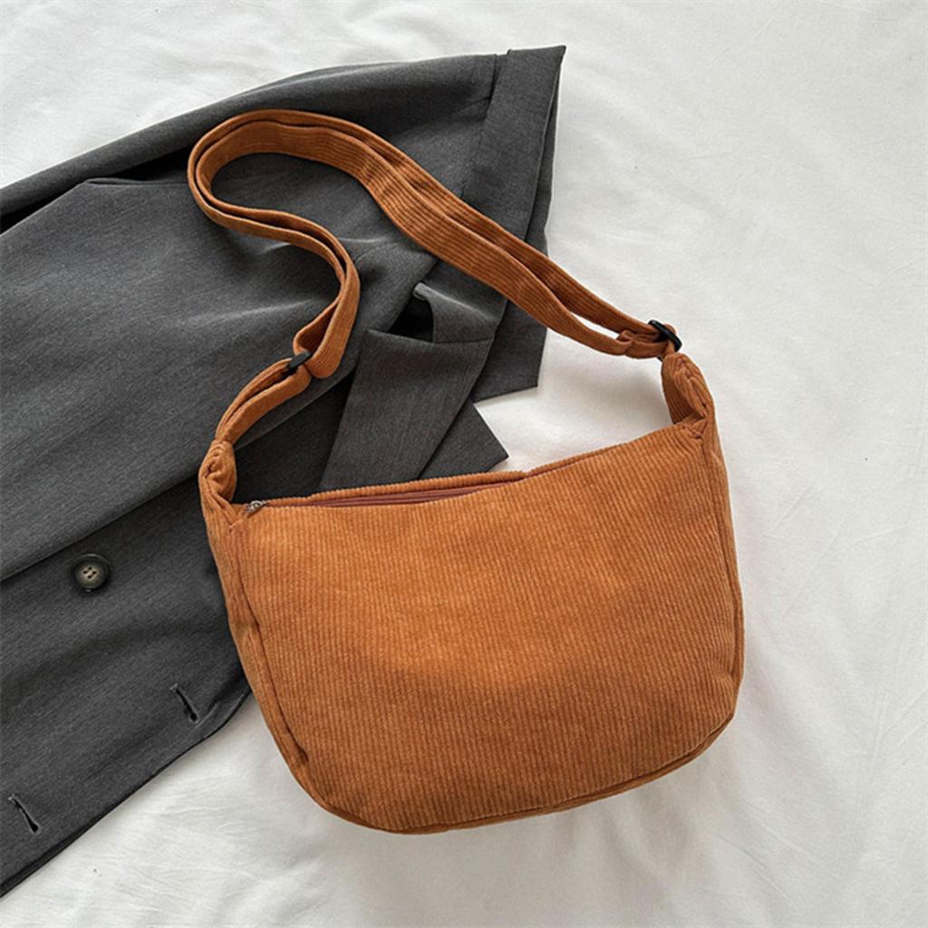 Corduroy Shoulder Bags Minimalist Crossbody Bag Women's Handbags Fashion Fabric Underarm Bag Solid Color Zipper Female Handbag