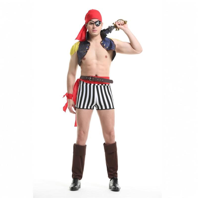 Mens Halloween Costume Pirate Captain Outfit Caribbean Themed Adult Fancy Dress Stage Performance