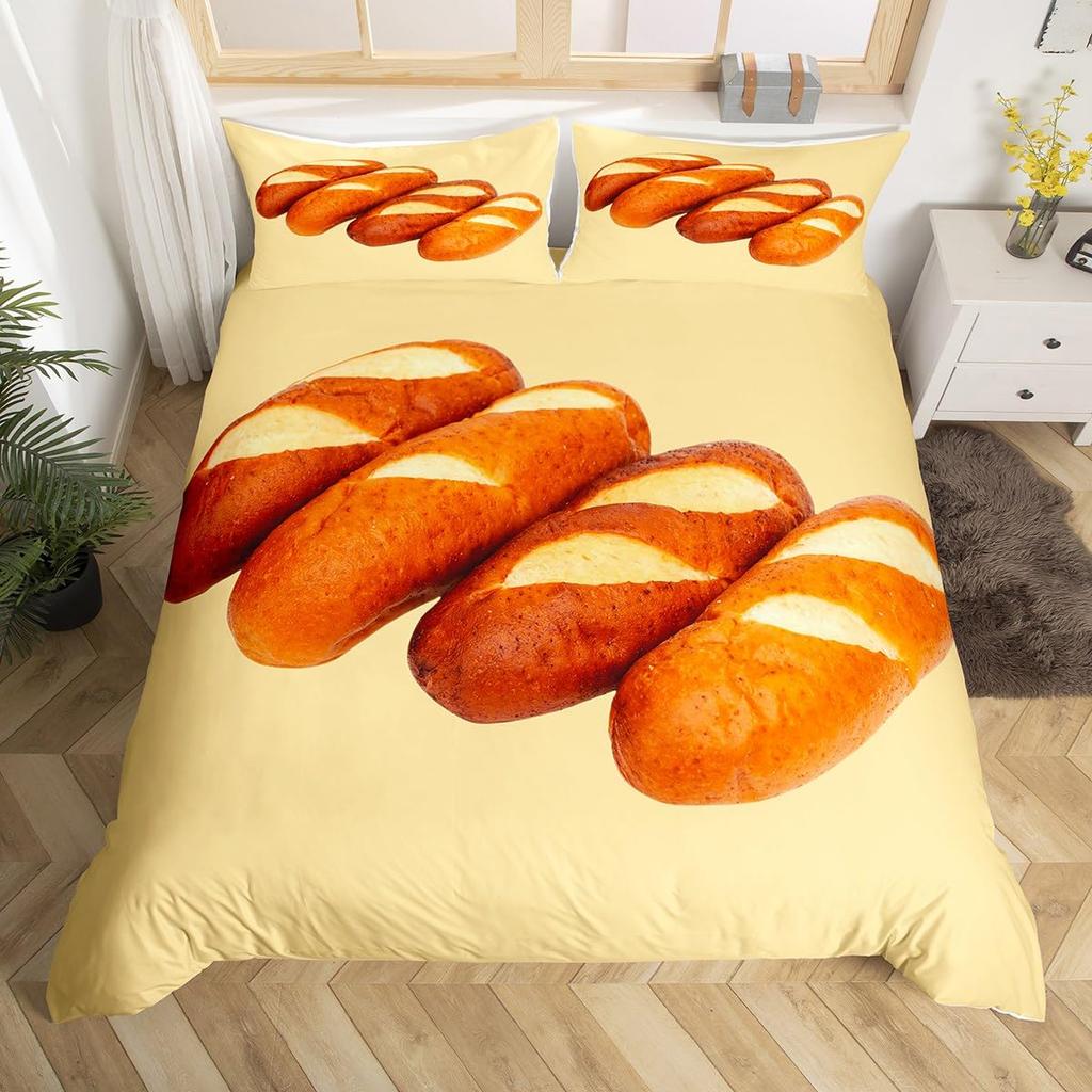 Bread Duvet Cover for Kids Teens Queen Size Lightweight Down Quilt Covers Bedroom Decor 2 Pillowcases 1 Duvet Cover No Comforter