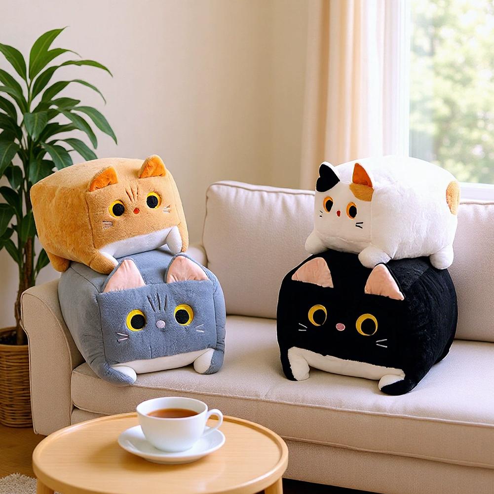 Square Cat Pillow Plush Toy Kawaii Black Cat Cushion Fluffy Soft Stuffed Animal Doll For Kids Home Decor Gift