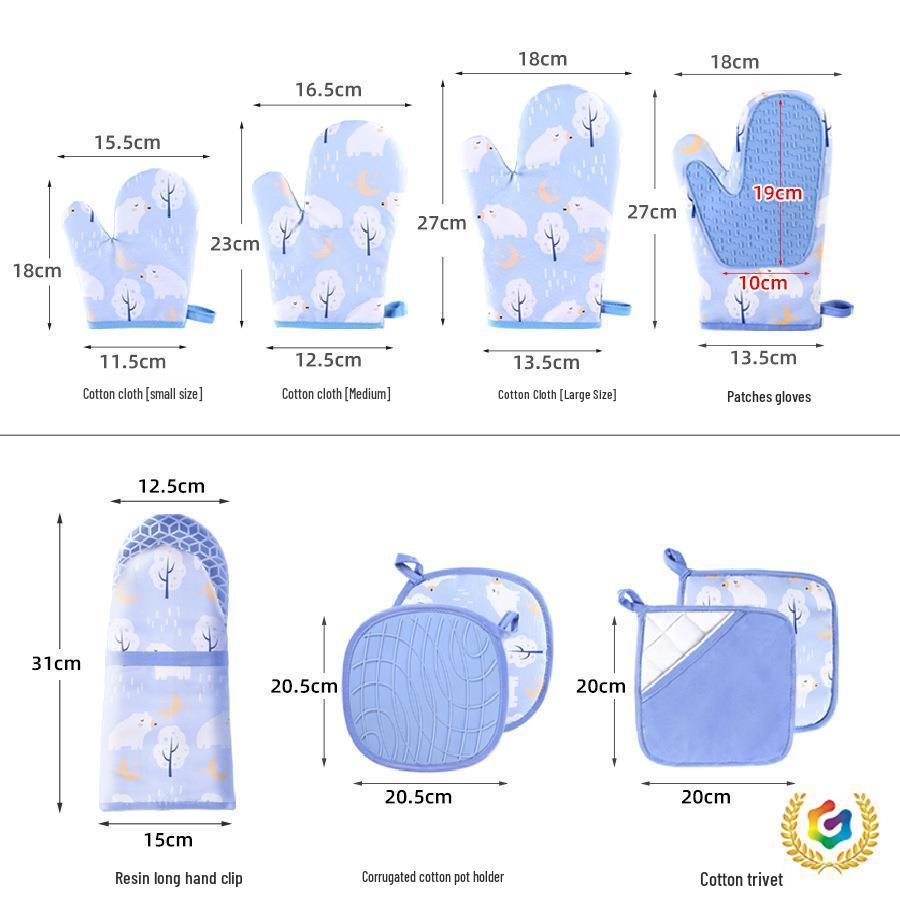 Polar Bear Pattern Silicone Heat-Resistant Kitchen Gloves and Pot Holders Set