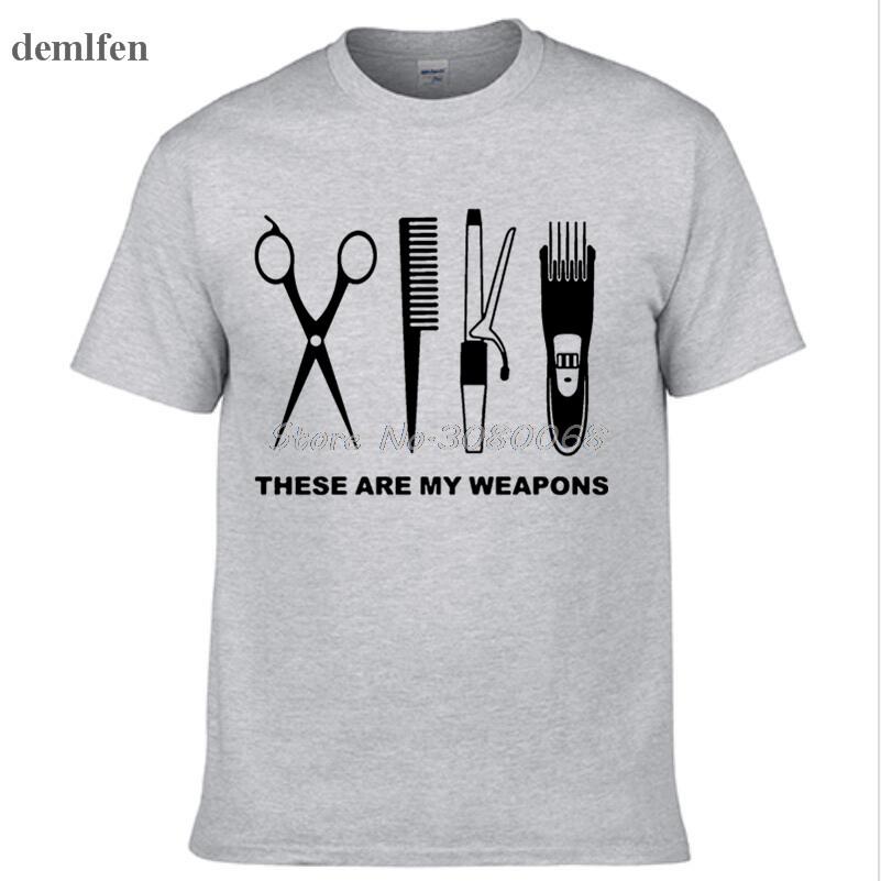 Odzież Letnia Moda Fryzjer T-shirt Męski Krótki Rękaw Bawełna Barber Broń T-shirt Topy