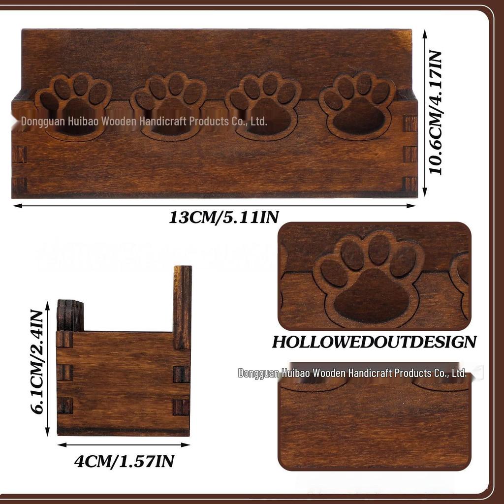 Pet-Themed Wooden Paw Print Business Card Holder & Postcard Display Stand