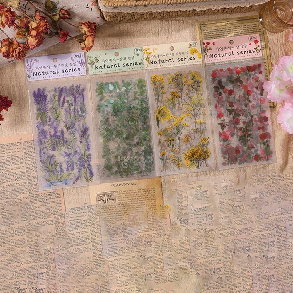 6 pcs/pack Adhesive PVC Plant Flower Sticker Nature Transparent Flower Stickers  Album