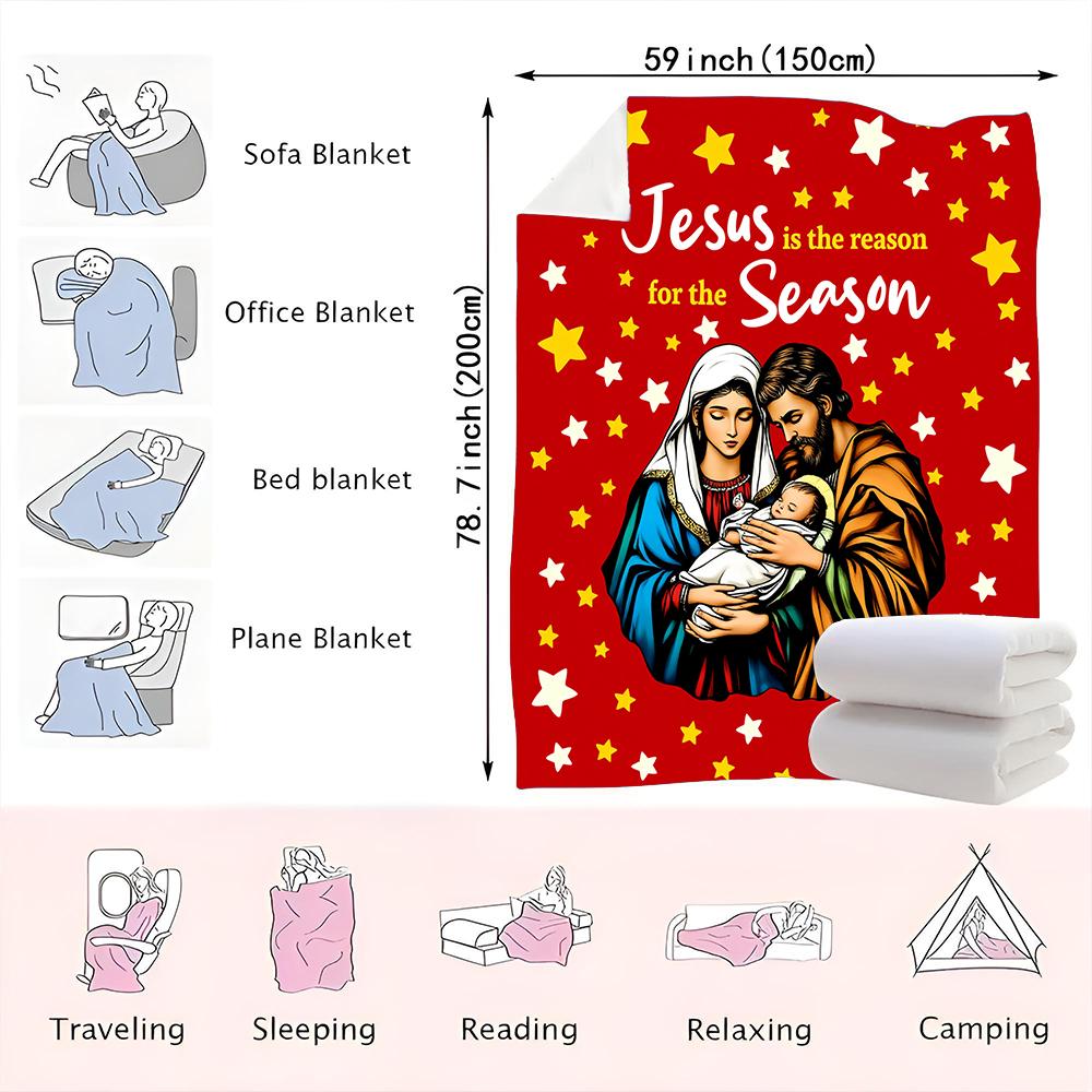Christmas Blanket Nativity Christian Religious Decorations Jesus is The Reason for The Season for Home Sofa Couch and Bed